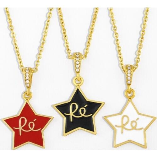 Fashion simple dripping oil five-pointed star womens necklace letter fe pendant necklace trend wild charm exquisite