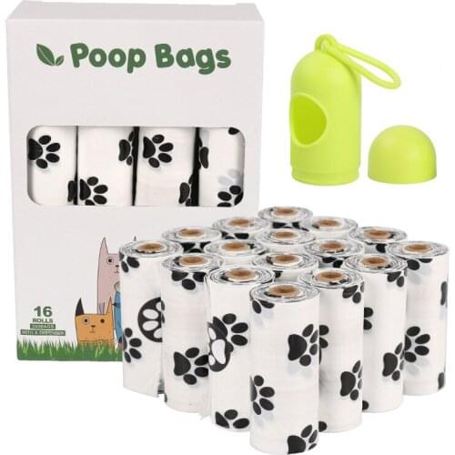 White Paw Print 100% Compostable Dog Poop Bags Earth Friendly Vegetable-Based Waste Bags Refill Rolls for Dispenser