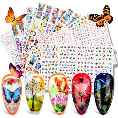 12 Different Flower Fruit Nail Sticker Decal Floral Butterfly Hollow Printing Water Slider Set Manicure Wraps