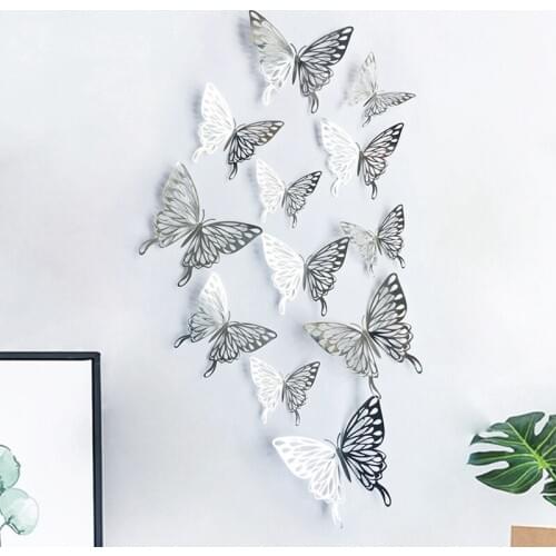 12Pcs/Lot New 3D Hollow Golden Silver Butterfly Wall Stickers Art Home Decorations Wall Decals For Party Wedding Display Shop