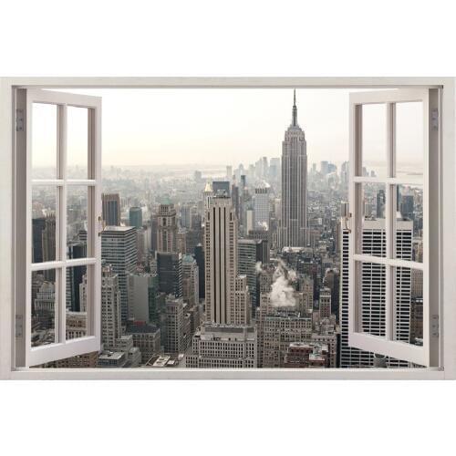 3D Effect Window View WALL STICKERS New York City View Framed Vinyl Decal Decor Mural Kitchen Bathroom motorbike wall art