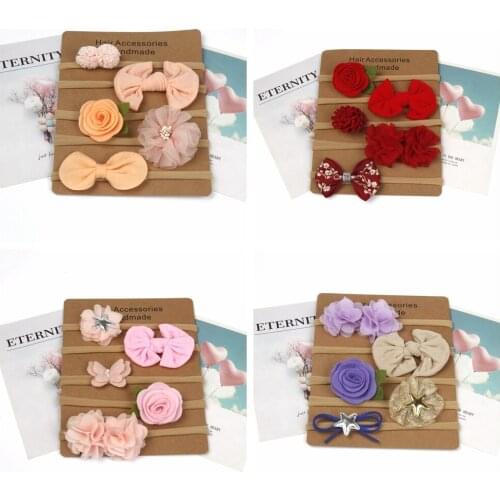 5pcs/lot Lovely Print Bowknot Elastic Hairband Toddler Chic Handmade Flower Traceless Nylon Headband Baby Headwear Birthday Gift