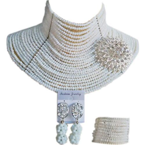 ACZUV African Beads White Jewelry Set for Women Bridal Party Jewelry Sets 25C-006