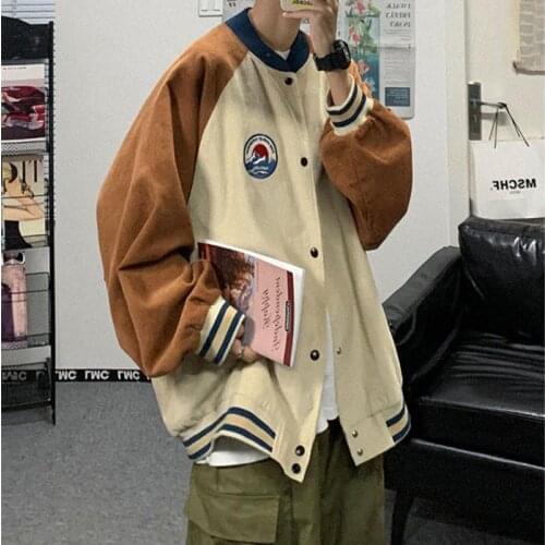 Baseball uniform male personality contrast color stitching loose brand retro style wild casual jacket autumn trend Korean coat