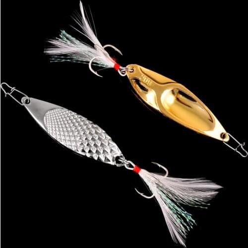 Metal Vib Spinners Spoon Lures 3g 5g 7g 10g 15g 20g Artificial Bait With Feather Hook Lure Fishing Tackle for Bass Pike Perch