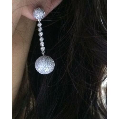 Pure Sterling Silver Ball Earrings Oorbellen Double Beads Stud Earrings For Women Charms big Ball Inlaid Zircon Earring Jewelry