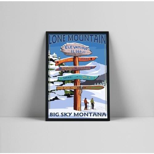 European Montana Ski Destinations Sign Wall Decor Winter Ski Tourism Canvas Painting Poster Modern Art Abstract Canvas Painting