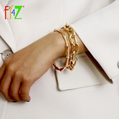 F.J4Z New Punk Women Bangle Bracelet Hit-Hop Linked Chain Bamboo Bangle Sets Bracelet Chunky Hand Jewelry Gifts Dropship