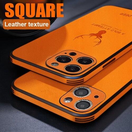 Square Leather Cover For iPhone 12 Pro Max 12 Pro Case For iPhone 12 11 Pro Max XS 12Pro X XR Cover Luxury Shockproof Deer Cases
