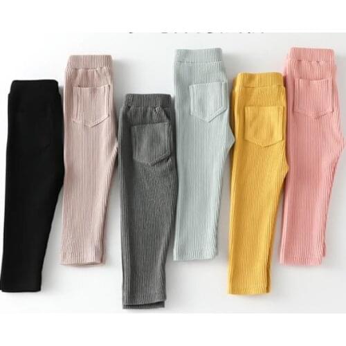 2021 Girls Stripe Leggings Spring and Autumn Pants Baby Cotton Pocket Large Bottom Babies' Trousers clothes kids autumn