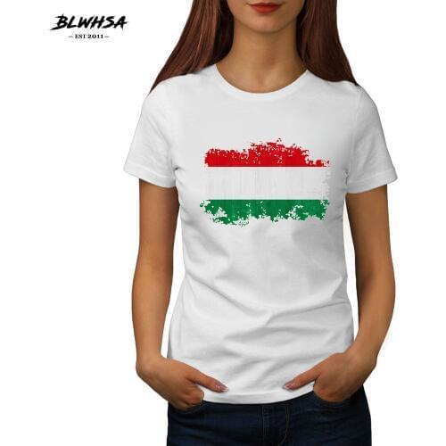 BLWHSA Summer Fashion Women T Shirt Hungary National Flag Nostalgic Printed 100% Cotton White T-Shirt Women Clothing