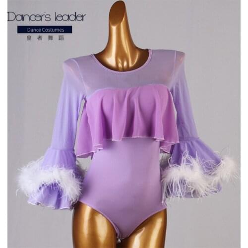 LLatin dance jumpsuit female adult childrens lantern sleeve jumpsuit high-end custom chacha rumba dance practice top