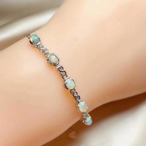 The Best Gift for Your loved Girl Opal bracelet Solid S925 Sterling Silver For Women Colour Gem Stone Rings Fine Jewelry