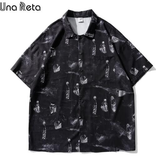 Una Reta Hip Hop Short Sleeve Shirt Men Street Hawaii Beach Fashion Oversized Shirt Harujuku Print Summer Lovers Shirts For Men