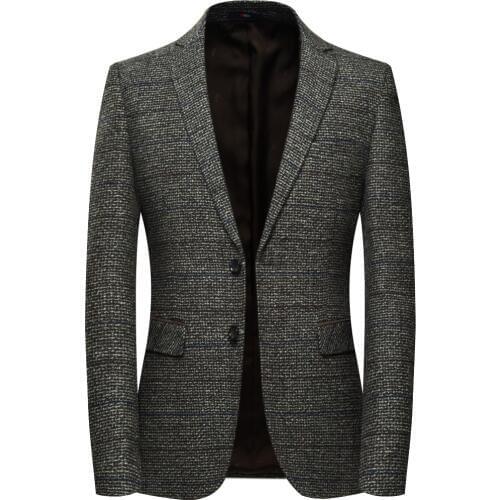 Men Jacket With Elbow Patch Plaid Tweed Suit Jackets Slim Fit Casual Business Dress Blazer Male Elgland Style