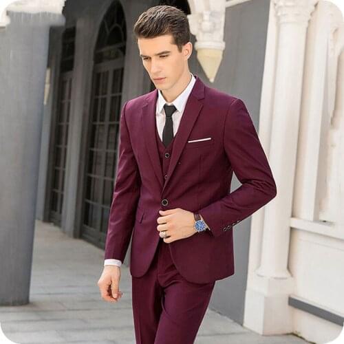 England Burgundy Men Suits Groom Wedding Suits Tailored Groomsmen Suit Slim Fit Costume Homme Blazers Jacket 3 Piece Pants Vest
