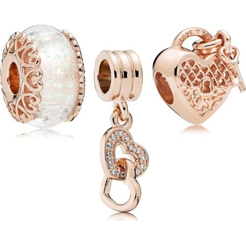 NEW 100% 925 Sterling Silver ROSE LOCK YOUR LOVE MURANO CHARM PACK Jewelry Suitable DIY Bracelet Gift Factory Direct RAU0531