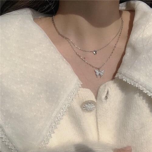 Origin Summer Elegant Double Layer Double Layer Pendant Necklace for Women Fashion Rhinestone Necklace Jewelry Accessories