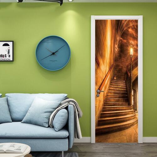 Retro Spiral Staircase DIY Door Wall Stickers Home Decor Living Room Porch Art Mural Self-adhesive Removable PVC Wall Poster