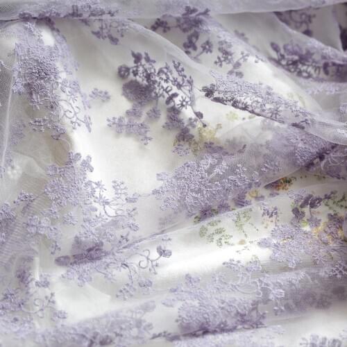 Romantic purple embroidery flower mesh lace fabric Soft yarn tulle lace fabric girls dress wonmens clothing materials 50x140cm