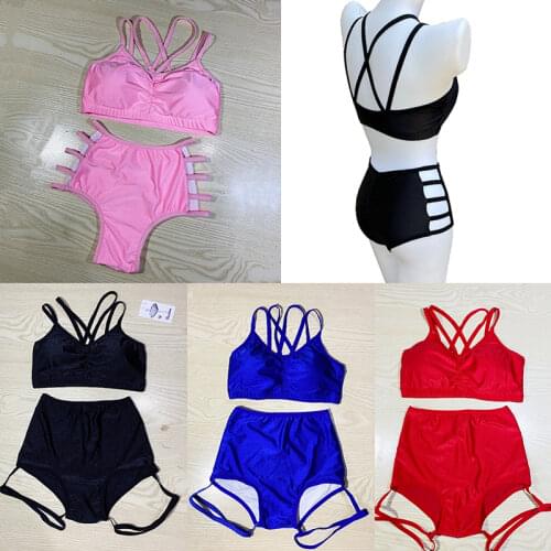 Sexy Bikini Sets Halter Neck Split Suit Strapless Top And Shorts Pole Dance Clothing Hip Hop Dance Costumes For Women DQS6061