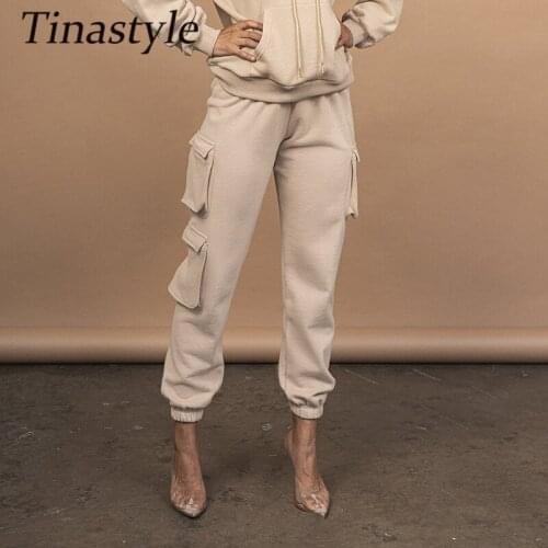 Tinastyle Harajuku Joggers Wide Leg Sweatpants Women Trousers Pockets High Waist Winter Trousers Casual Oversized Pants 6 Colors