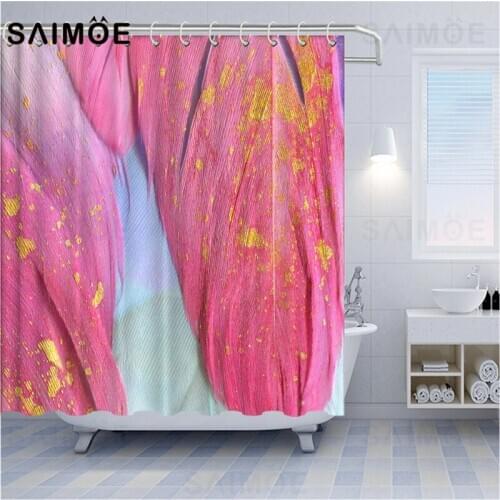Pink 3D Feather Shower Curtain White Birds Plume Curtains For Children Kids Bathroom Curtains Fabric Waterproof Bathtub Screen