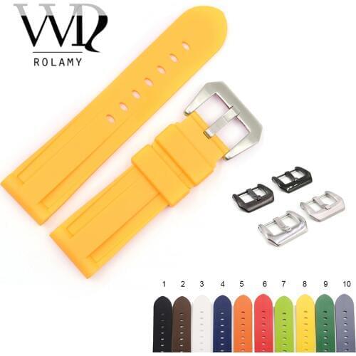 Rolamy 22 24mm Yellow White Black Orange Brown Waterproof Silicone Rubber Replacement Watch Band Strap For Panerai Luminor