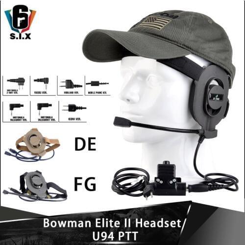WADSN Tactical Bowman Elite II Headset With Peltor PTT Bowman Headphone With Kenwood Push To Talk