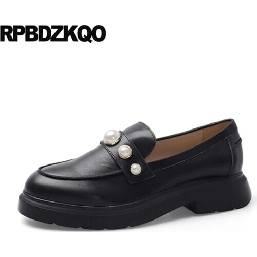 Tassel pearl flats designer shoes women luxury 2019 fringe italian real leather black china genuine round toe slip on loafers