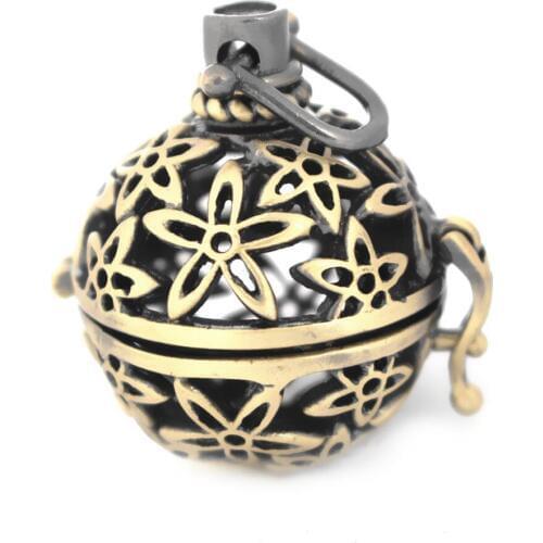 Vintage Round Hollow Filigree Locket Cage Pendant Flower Essential Oil Diffuser DIY Findings Antique Bronze Brushed 29x22mm