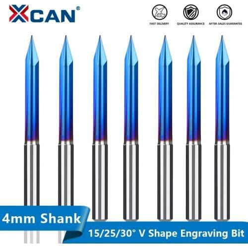 XCAN Engraving Bit 4mm Shank CNC Carving Bit 15-30 Degrees V Shape Cutter Nano Blue Coated End Mill Carbide Milling Cutter