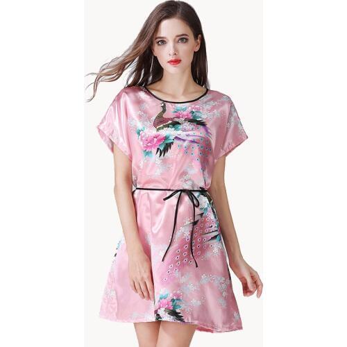 Chinese Vintage Print Lady Robe Dress Nightgown Peacock&Flower Nightdress Sleepwear Women Satin Rayon Nightwear One Size