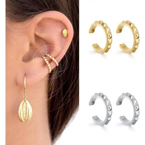 DAIWUJAN Single 925 Sterling Silver Rivet Ear Cuff Punk Glossy Geometric Clip Earrings For Women Earcuffs Female Korean Jewelry