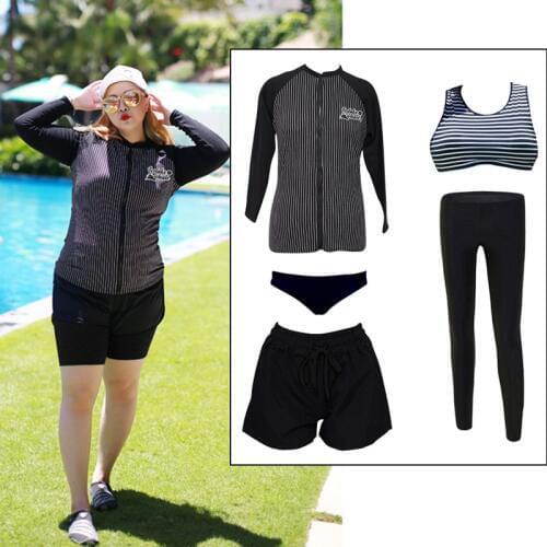 Plus Size Womens 5pcs set Long Sleeve Rashguard Swimwear UPF 50+ Rash Guard Athletic Tops Bottoms Sport Suits Fitness Yoga Run