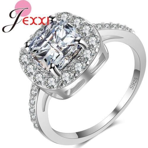 Luxury White/Green Squre Cubic Zirconia Rings 925 Sterling Silver Jewelry Ladies Ring Wedding Party Gift Size 6.7.8