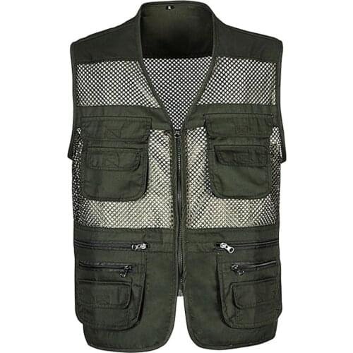 Summer Men Classic Mesh Vest XL-3XL New Male Casual Thin Breathable Sleeveless Jacket Mens Multi Pocket Reporter Baggy Waistcoat