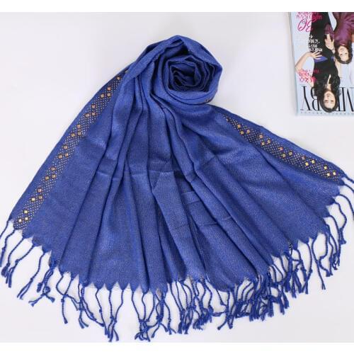 Gold Glitter Scarf Shawl With Diamonds Tassel Plain Cotton Female Muslim hijab Lurex Metallic Soft Headband Long Shawls 170*65cm