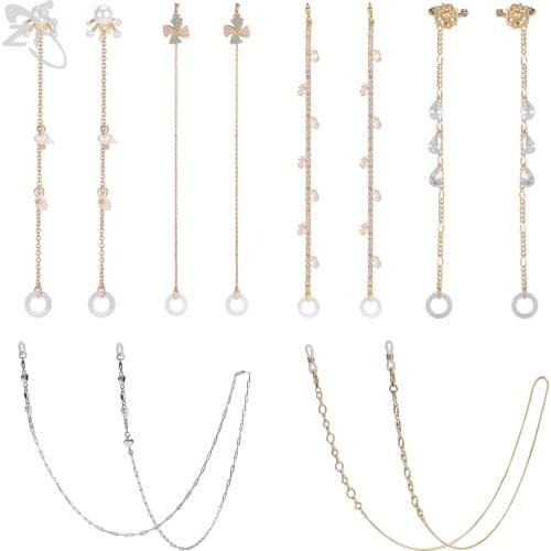 ZS 1-2 PCS Anti-lost Holder Earrings For AirPods 14K Gold Plated Dangle Earring Long Chain Wireless Earphone Holder Ear Clips