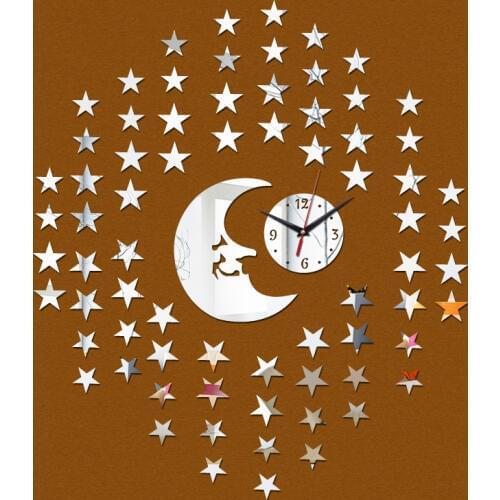 Stars And The Moon Mirror Wall Art Clock Safe Modern Design Wall Stickers Decal DIY Luxury Wall Clocks Home Decor