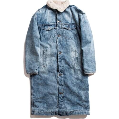 1.8kg! Long Denim Jacket Men Winter Fleece Jeans Jackets Man Spring Thick Warm Parka Male Coats Streetwear Cowboy Windbreaker