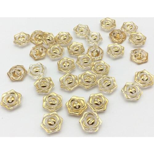 300pcs 12mm Gold Hexagon Flowers Acrylic Buttons Sewing 2 Holes Fashion Dress Shirt Button Crafts Embellishments