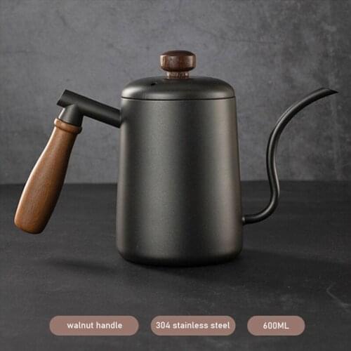 304 Stainless Steel Gooseneck Drip Kettle Swan Neck Coffee Pot 5mm Thin Mouth Walnut Wood Handle Long Spout Pour-Over Tea Pot