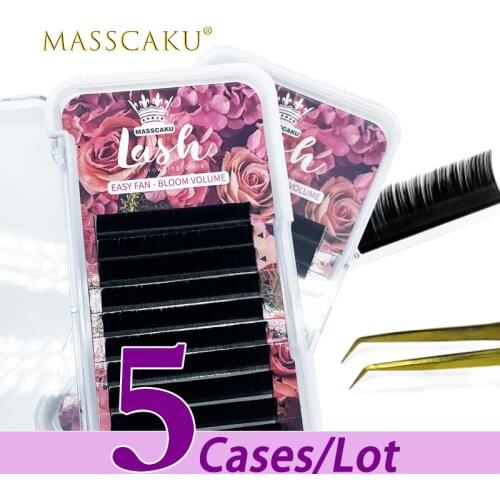 5case/lot MASSCAKU easy fan lash extensions own brand eyelash extension matte deep black 8-20mm eyelash extension easy fan volum