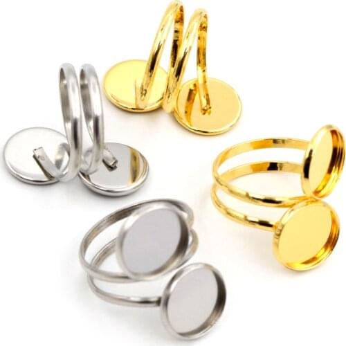 5pcs 12mm No Fade Stainless Steel Gold Plated Adjustable Ring Settings Blank Base,Fit 12mm Glass Cabochons Buttons Ring Bezels