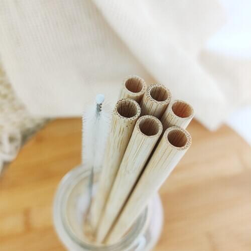 6pcs Natural Bamboo Straw Reusable Drinking Straws with Case + 1 Clean Brush Eco-friendly Bamboo Straws Bar Tools