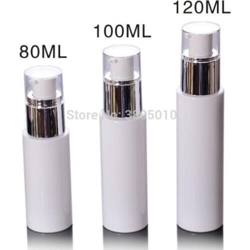 80ML/100ML/120ML Bright Silver Emulsion Pump PET White Sub-bottling Skin Care Packaging Cosmetic Bottle F1095
