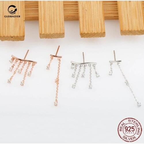 S925 sterling silver crystal wave gradient long tassel asymmetric earrings Korean temperament earrings Free shipping 587