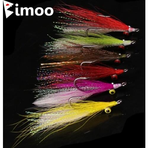 Bimoo 4PCS #4 - #2/0 Stainless Steel Hook Fly Clouser Minnow Bait Fish Artificial Bass Pike Saltwater Fly Fishing Lure 6 Colors