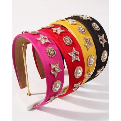 Shiny Rhinestone Hairband For Women Star Round Shaped Headband Simulated Pearl Hair Hoop Hair Accessories Party Wedding Jewelry